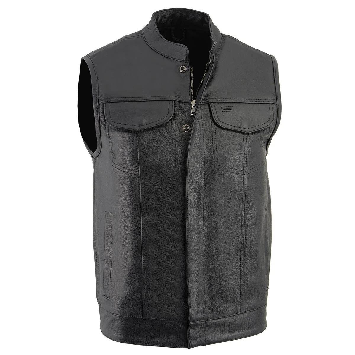 Verified Milwaukee Leather LKM3710 Men's Black Leather Club Style Motorcycle Rider Vest w Zipper and Snap Button Closure Advanced