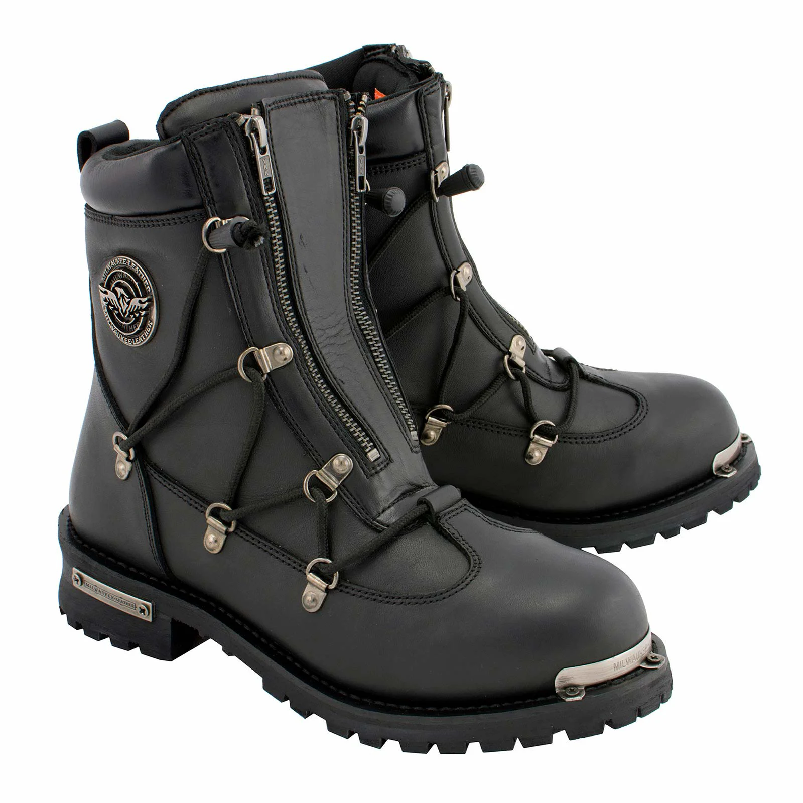 Proven Milwaukee Leather MBM9075 Men's Black Leather 6-inch Plain Toe Dual Zipper Motorcycle Rider Boots Exclusive