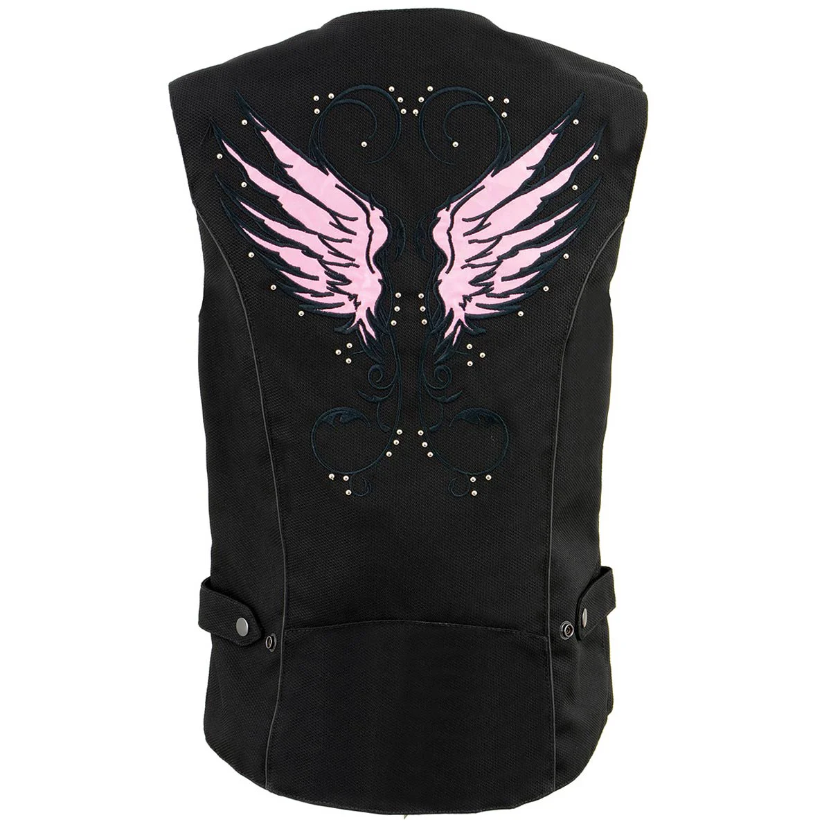 Safe Milwaukee Leather SH1955 Ladies Black and Pink Textile Vest with Wing Embroidery Top-Quality