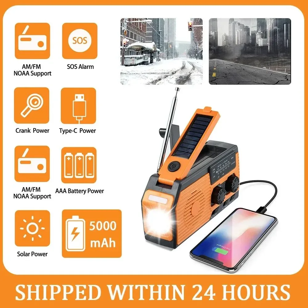Safe Portable Hand Crank Solar NOAA Weather Radio with AM FM WB LED Flashlight and 5000mAh Power Bank for Camping Trekking Healthy