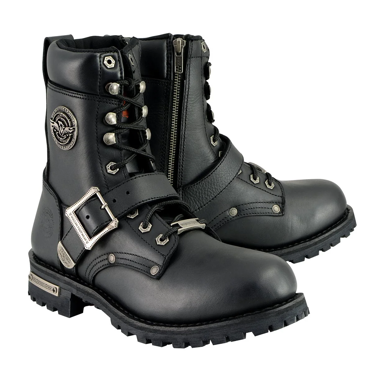 Verified Milwaukee Leather Men's Black Leather Lace-Up Engineer Motorcycle Boots w Buckles and Side Zipper MBM101 Versatile