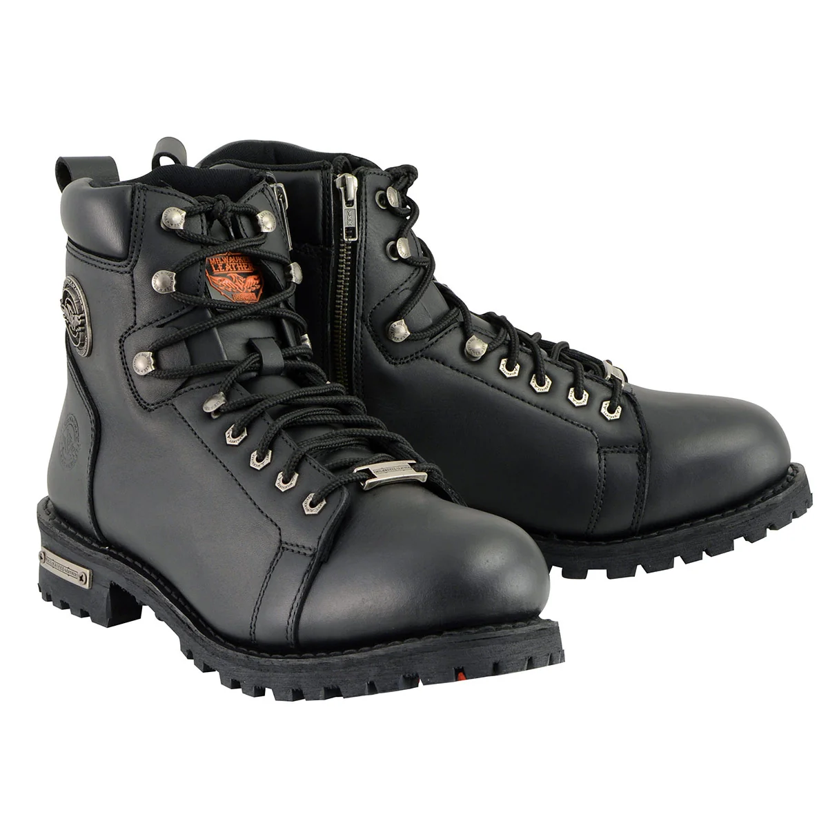 Reusable Milwaukee Leather Men's Black Leather Lace-Up Motorcycle Rider Boots with Side Zipper MBM100 Reliable