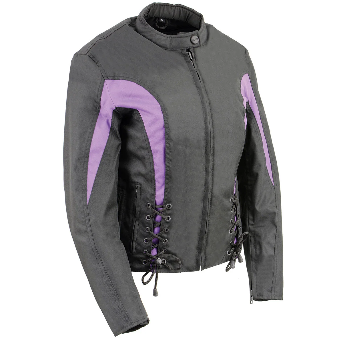Responsible Nexgen SH2188 Women's Black and Purple Textile Motorcycle Riding Jacket with Side Stretch and Lacing First-Class