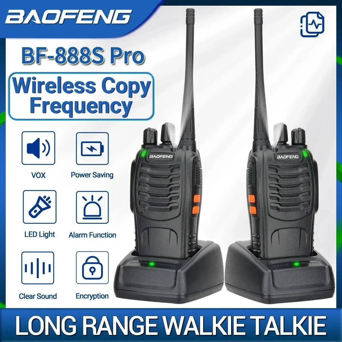 Authentic Baofeng BF-888S Pro Walkie Talkie - Long Range Portable UHF 400-470MHz Two-Way Radio for Camping and Hotels Solid