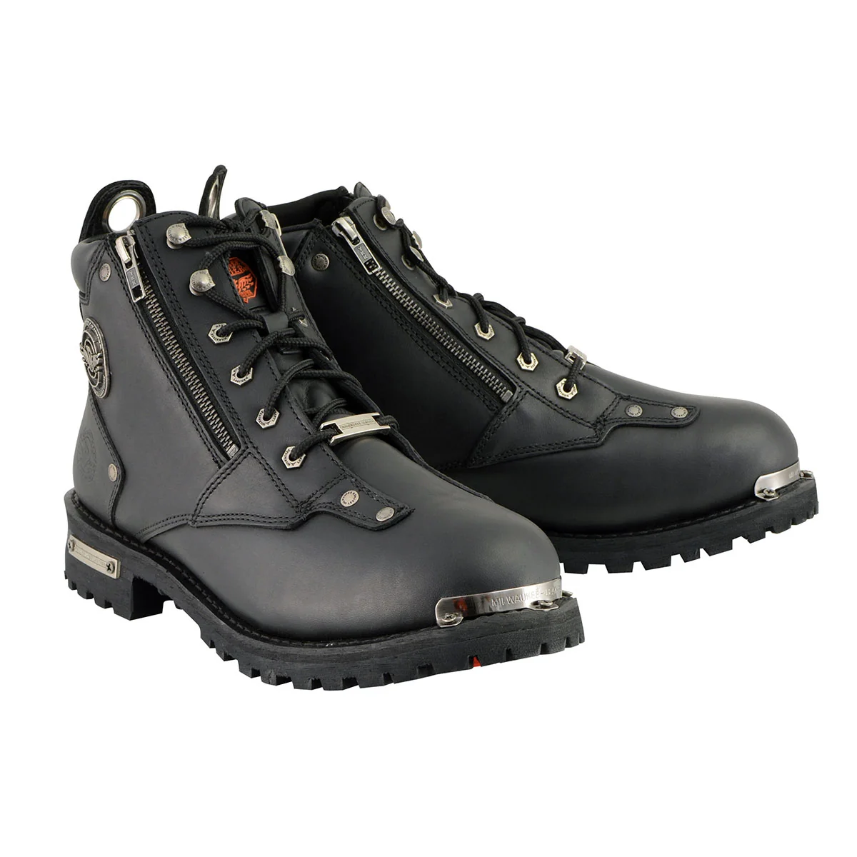 Stylish Milwaukee Leather MBM103 Men's Black Leather Lace-Up Motorcycle Boots w Dual Side Zipper Entry Fast