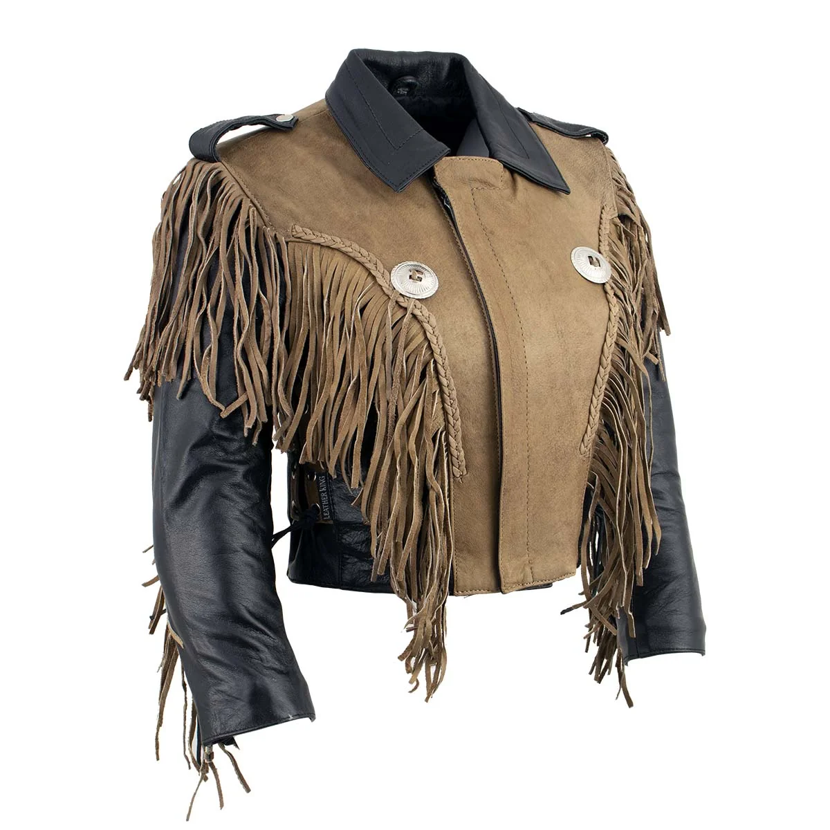 Prestigious Leather King SH2015 Ladies Fringed Cropped Two Tone Jacket with Braiding Detail Smart