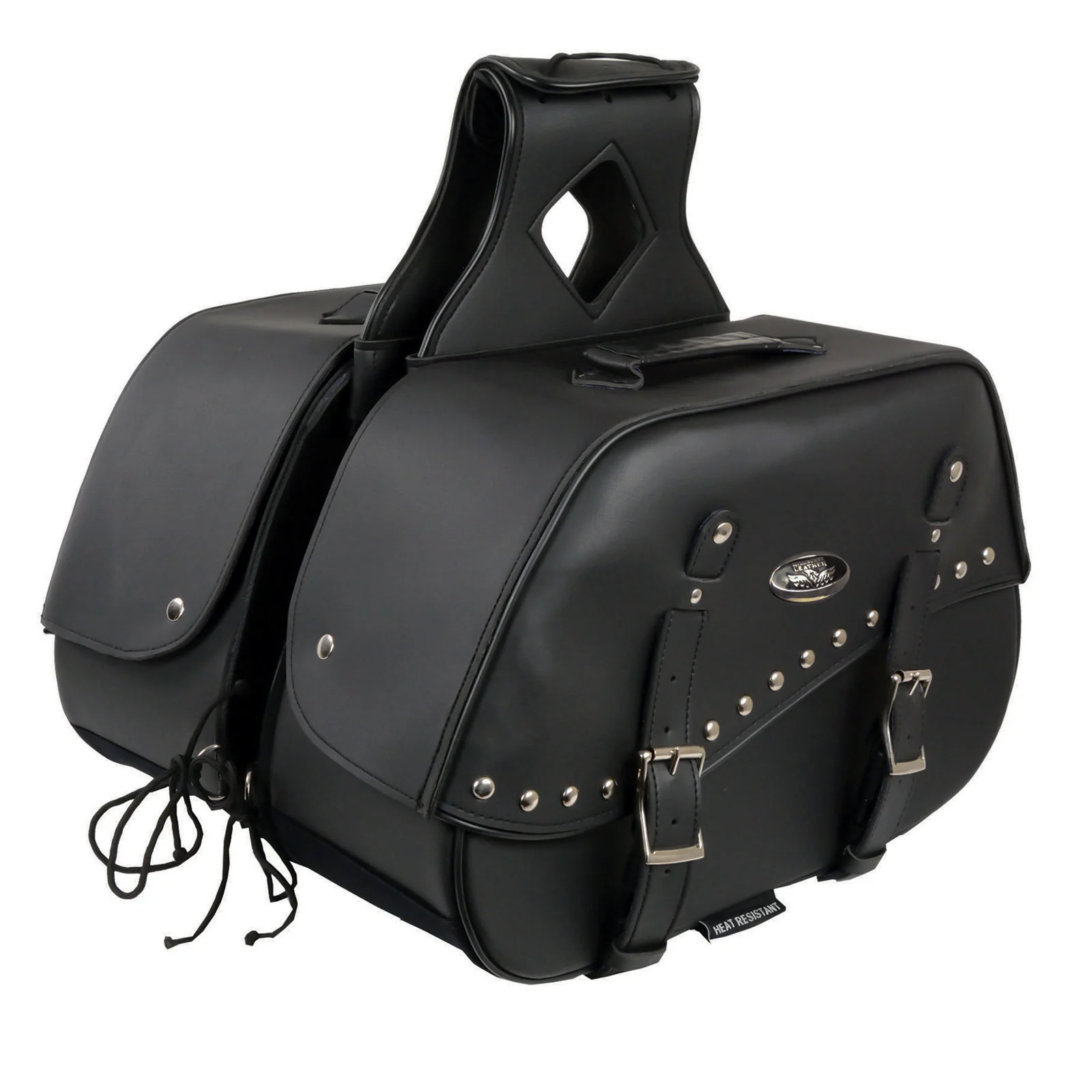 Classic Milwaukee Leather SH655ZB Black Zip-Off Two Buckle Extended Lid Studded PVC Throw Over Motorcycle Saddlebags 19X12X7X20 Fine