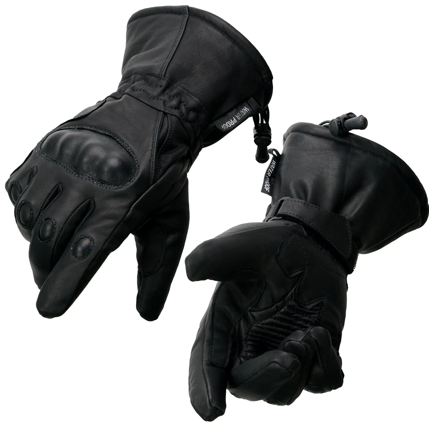 First-Class Milwaukee Leather SH815 Men's Black Leather Waterproof Gauntlet Gloves with Hard Knuckles Long-Lasting