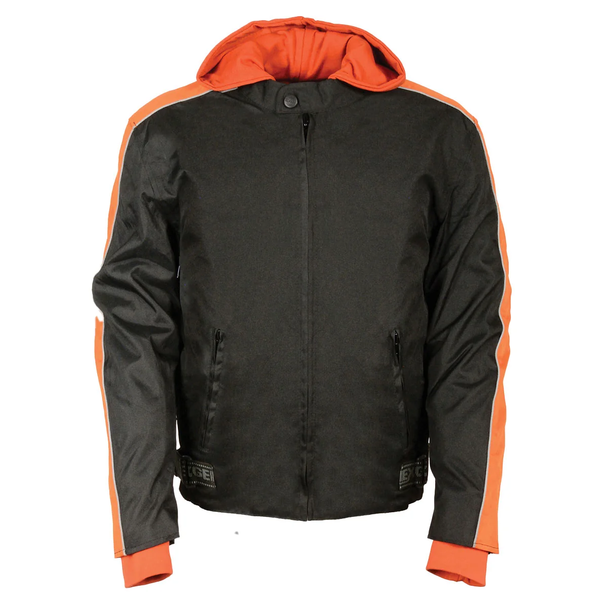 Detailed NexGen SH2035 Men's Black and Orange Nylon Racer Jacket with Hoodie Powerful