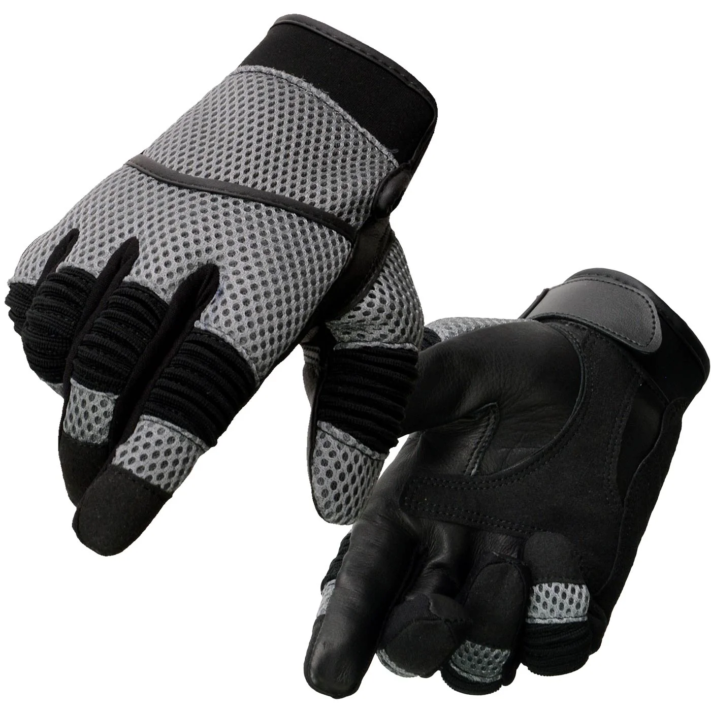 Pure Milwaukee Leather SH791 Men's Black Leather and Grey Mesh Combo Racing Motorcycle Hand Gloves W Elasticized Fingers High-End