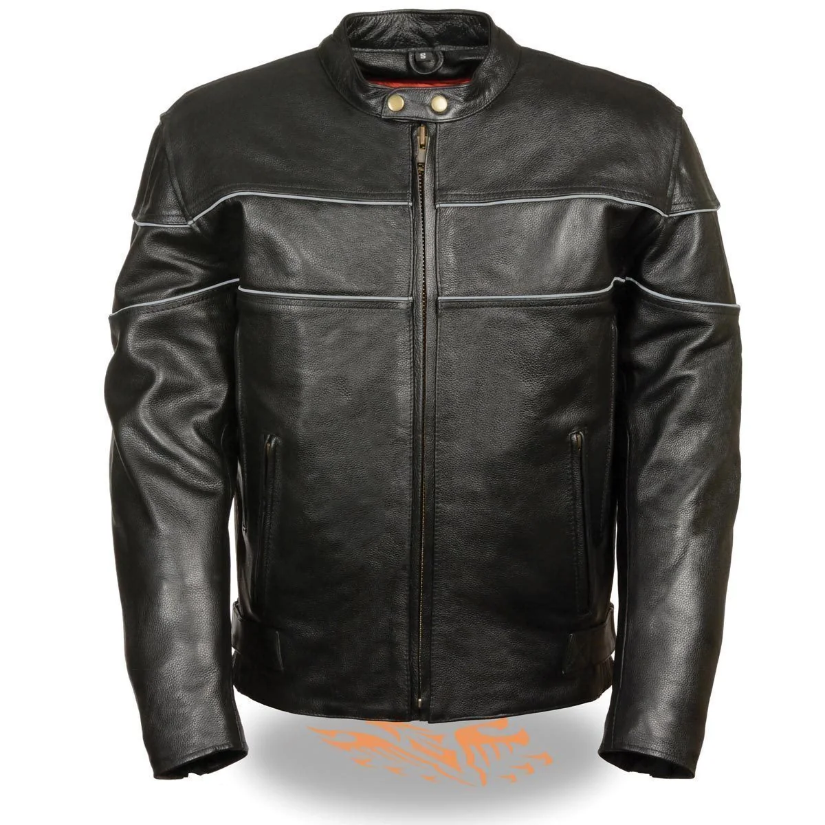 Practical Milwaukee Leather SH1785 Men's Black Leather Scooter Style Motorcycle Jacket w Side Stretch and Reflective Piping Fine Crafted