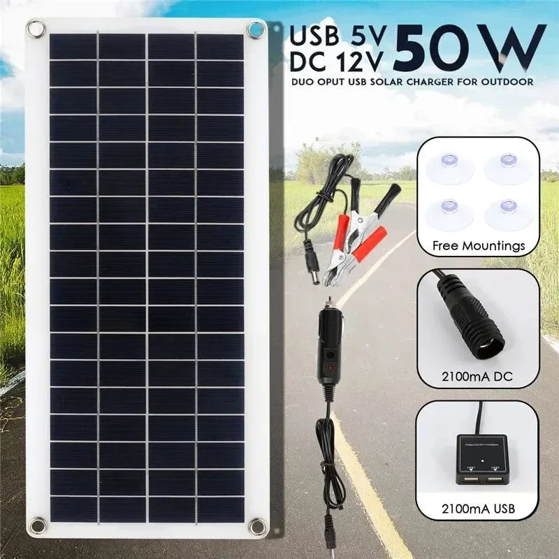 Genuine 50W Solar Panel 12V USB Power Portable Outdoor Solar Cell Car Ship Camping Hiking Travel Phone Charger Relaxed