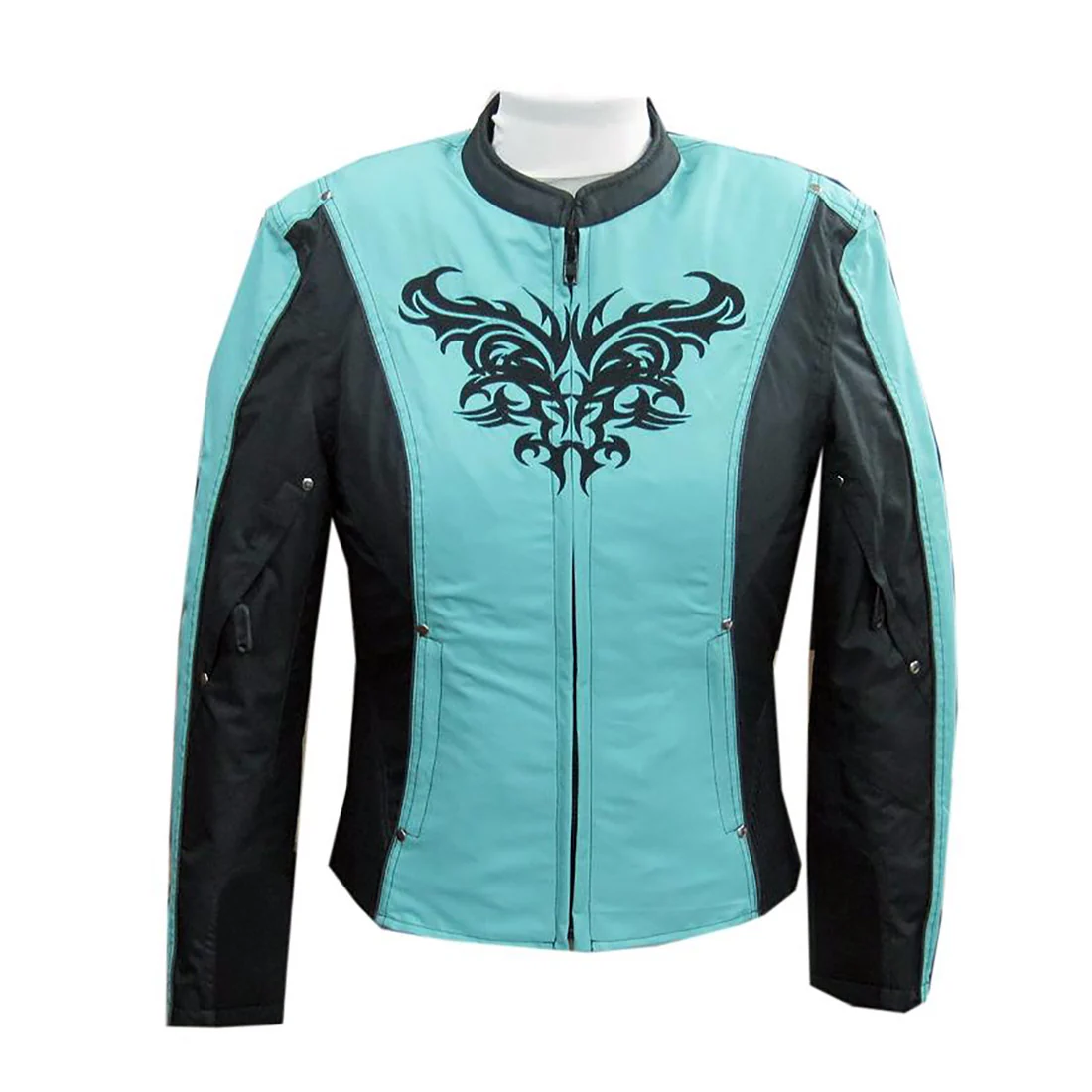 Innovative NexGen SH2367 Women's Turquoise and Black Textile Jacket with Embroidery Artwork Sophisticated