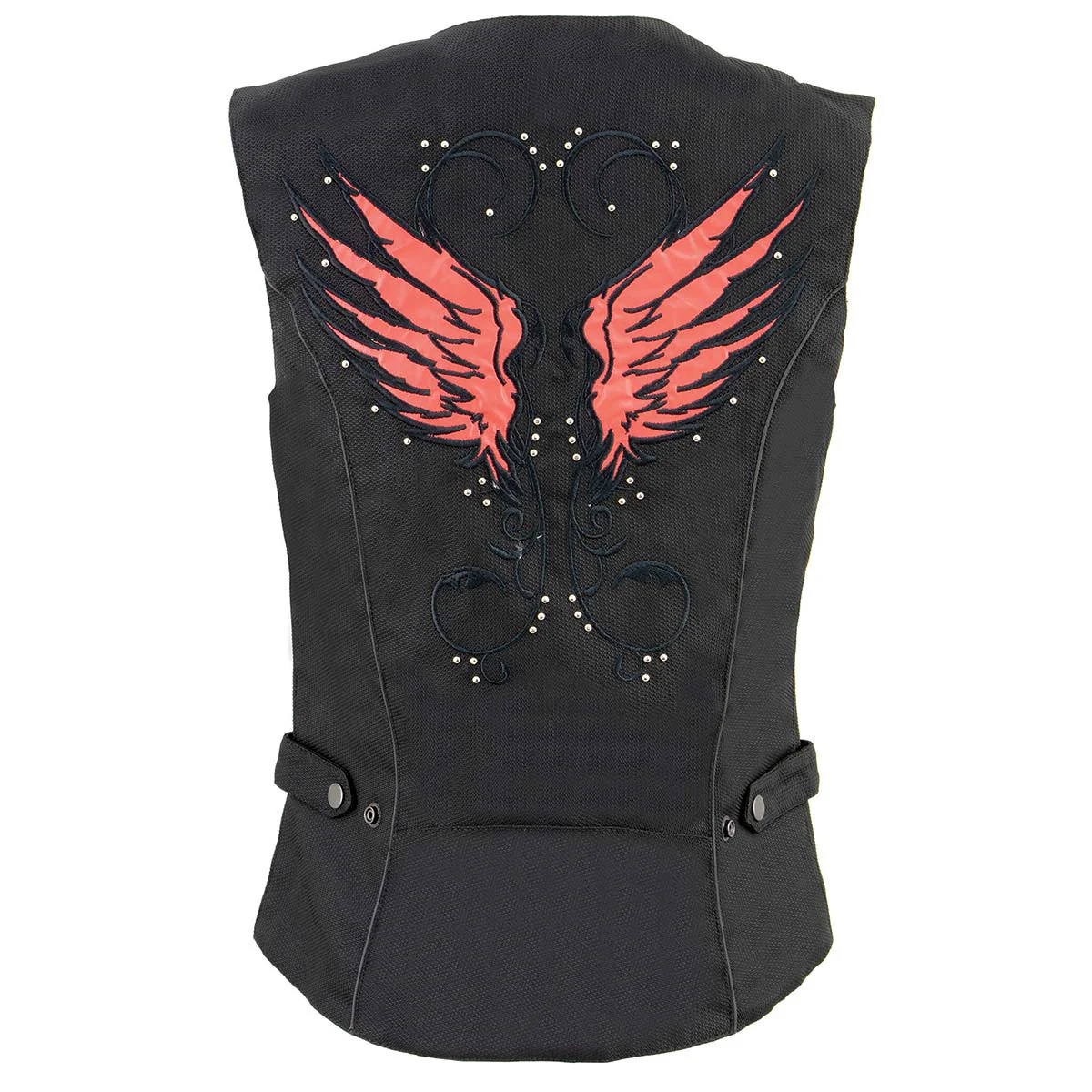 Secure Milwaukee Leather SH1955 Ladies Black and Red Textile Vest with Wing Embroidery Effective