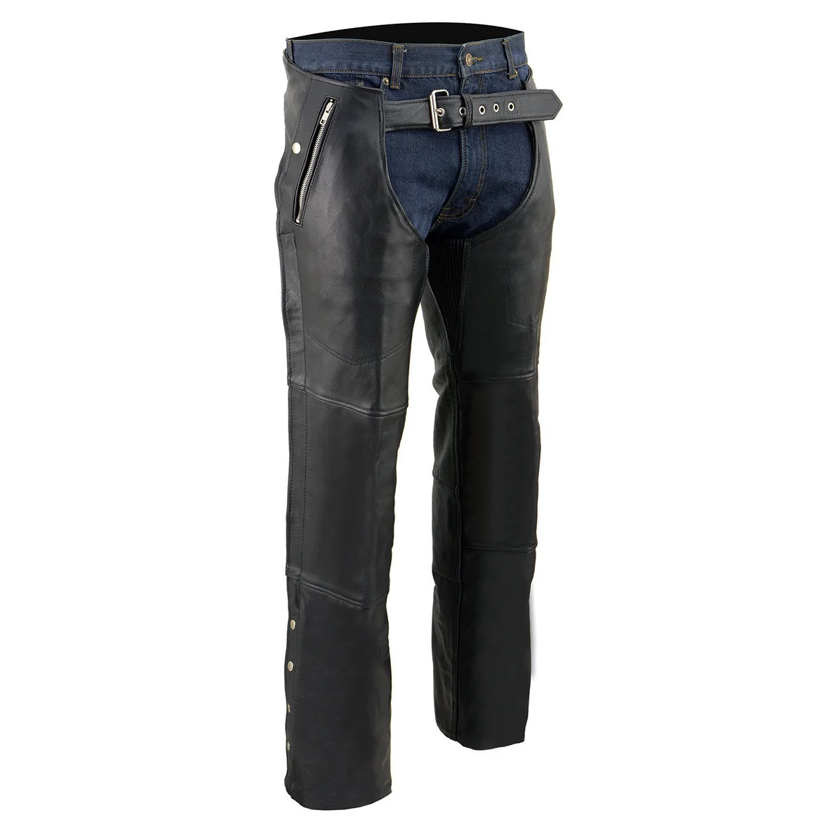 Convenient Milwaukee Leather Chaps for Men's Black Leather 4-Pockets - Snap Out Thermal Lined Motorcycle Riders Chap - SH1191C Efficient
