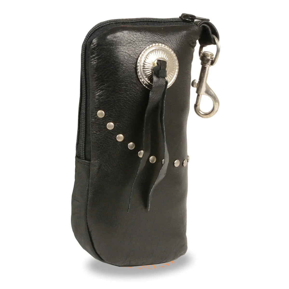 Elegant Milwaukee Leather SH508S Black Leather Zippered Eye Glass Case with Studs and Belt Clasp Environmentally Friendly