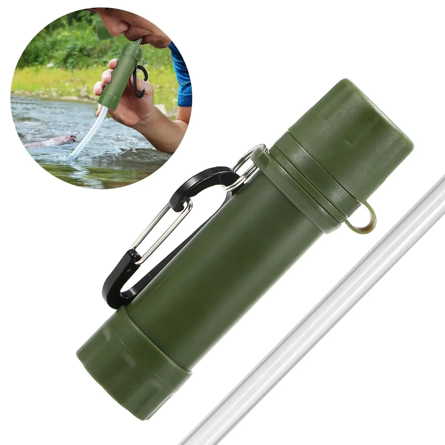 High-Quality Outdoor Water Filter Straw – Hollow-Fibre 0.01 Micron Purifier with Carabiner Clip for Camping Hiking Emergency Artisan