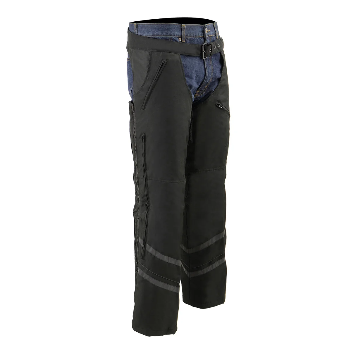 Certified Milwaukee Leather MPM5701 Men's Black Reflective Vented Textile Motorcycle Chaps Optimized