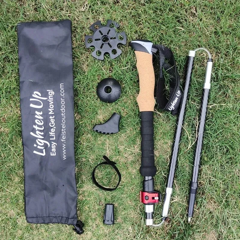 Top-Quality Folding Walking Poles with EVA Cork Handle - 3-Folded Rod Cane for Hiking and Sitting Minimalist