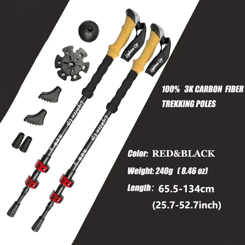 Green Carbon Fiber Folding Trekking Poles - Collapsible Hiking Sticks with Cork Grip Sustainable