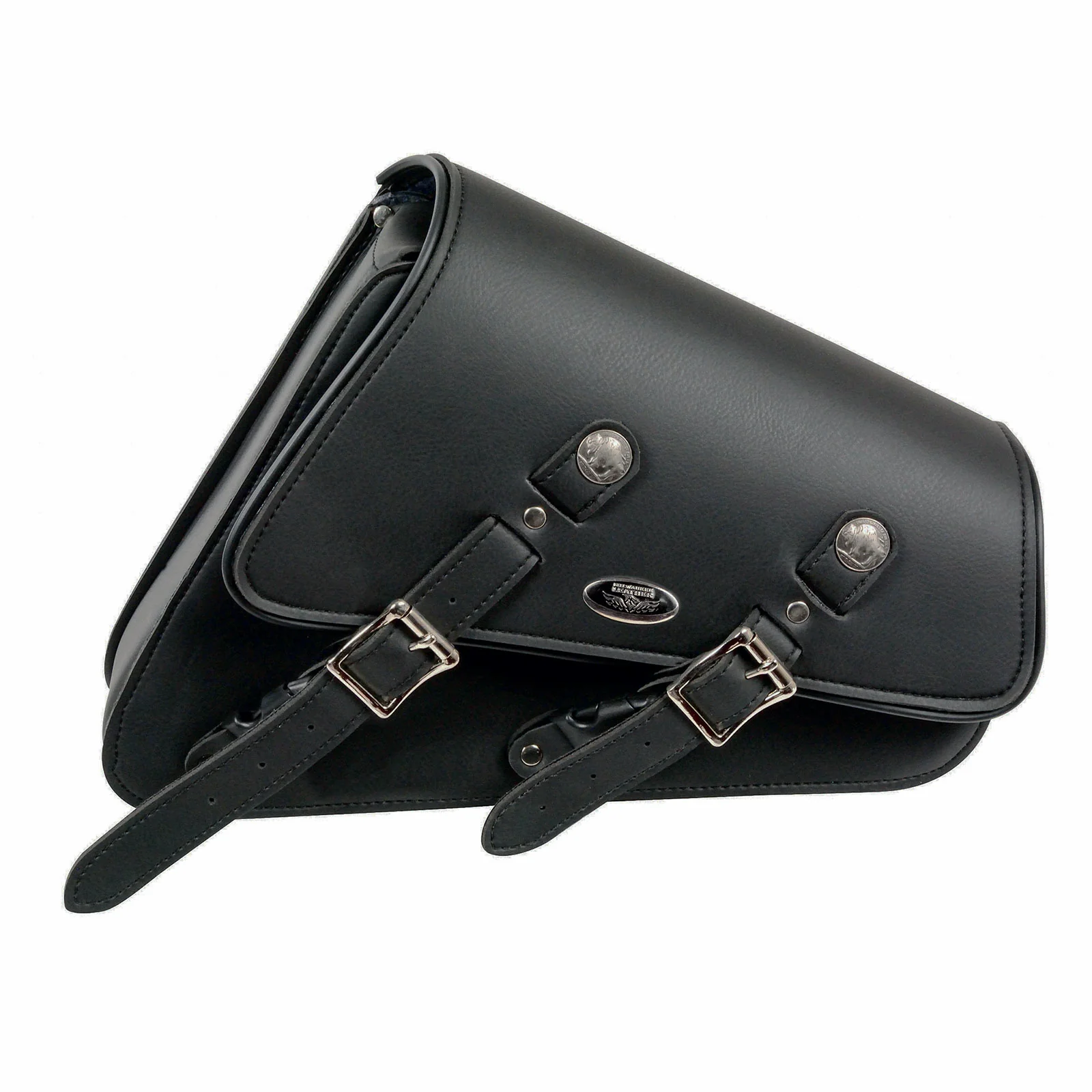 Consistent Milwaukee Leather SH639L Black Left Side Heavily Slanted PVC Swing Arm Bag with Buffalo Snap Original Design