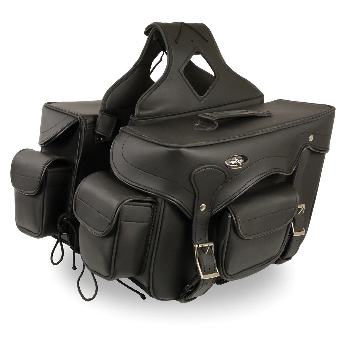 Healthy Milwaukee Performance SH666ZB Black PVC Double Front Pocket Throw Over Saddlebags with Reflective Piping Functional