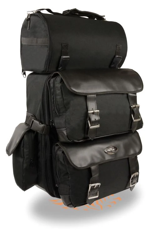 Solid Milwaukee Leather SH606 Large Black Textile 2-Piece Motorcycle Sissy Bar Bag with Briefcase Pockets Superior