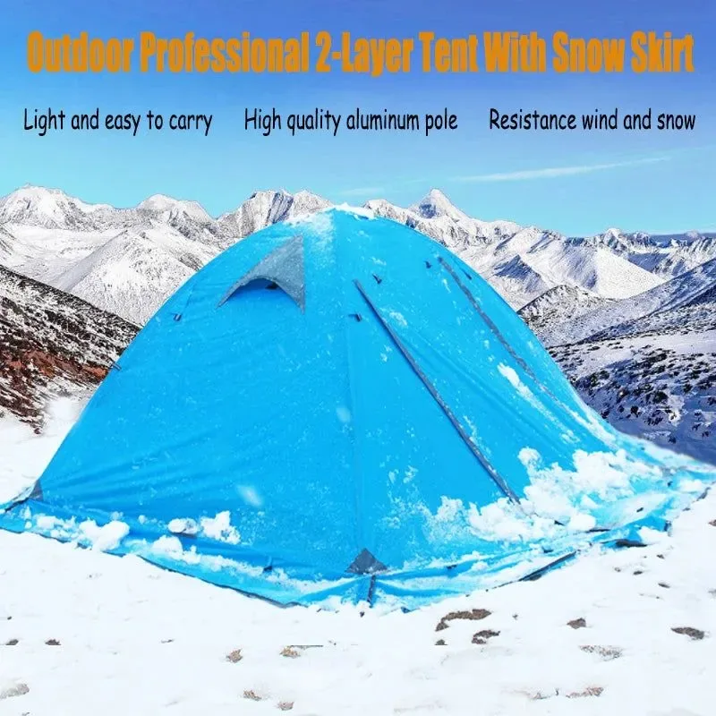 Proven Portable Ultralight Camping Tent 2-4 Person Double Layers 4-Season Shelter with Snow Skirt Soft
