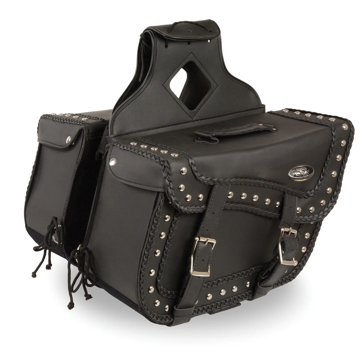 Quality Milwaukee Leather SH66401ZB Black Large 'Studded and Braided' Zip-Off PVC Throw Over Motorcycle Saddlebags Comfortable