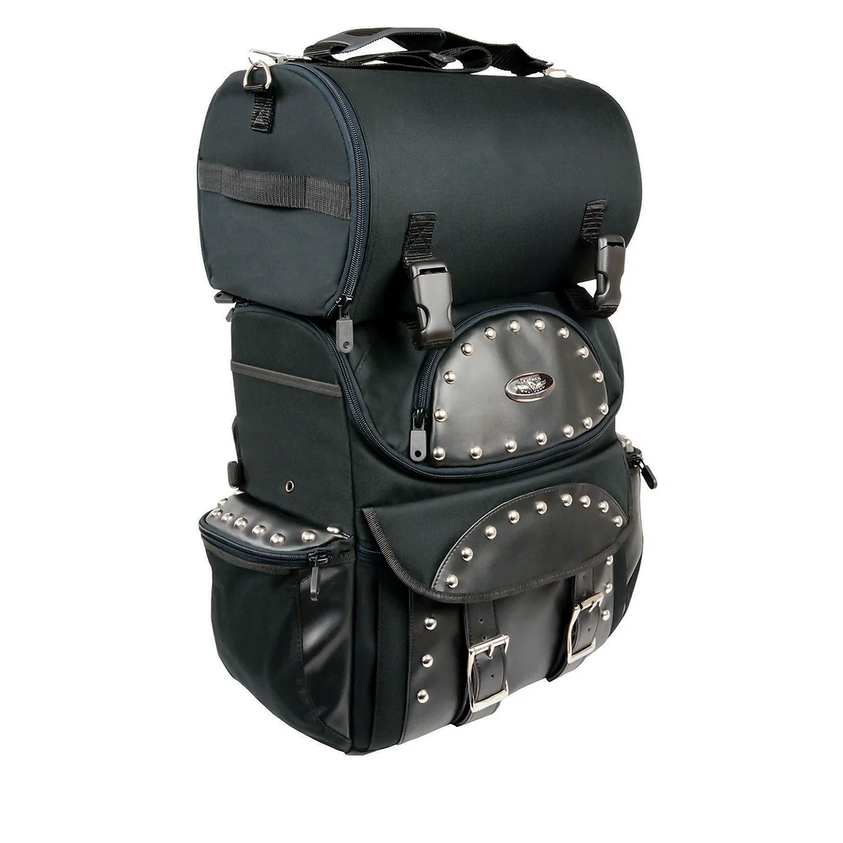 Artisan Milwaukee Leather SH602S Medium Black Textile Two Piece Studded Touring Sissy Bar Motorcycle Bag Durable