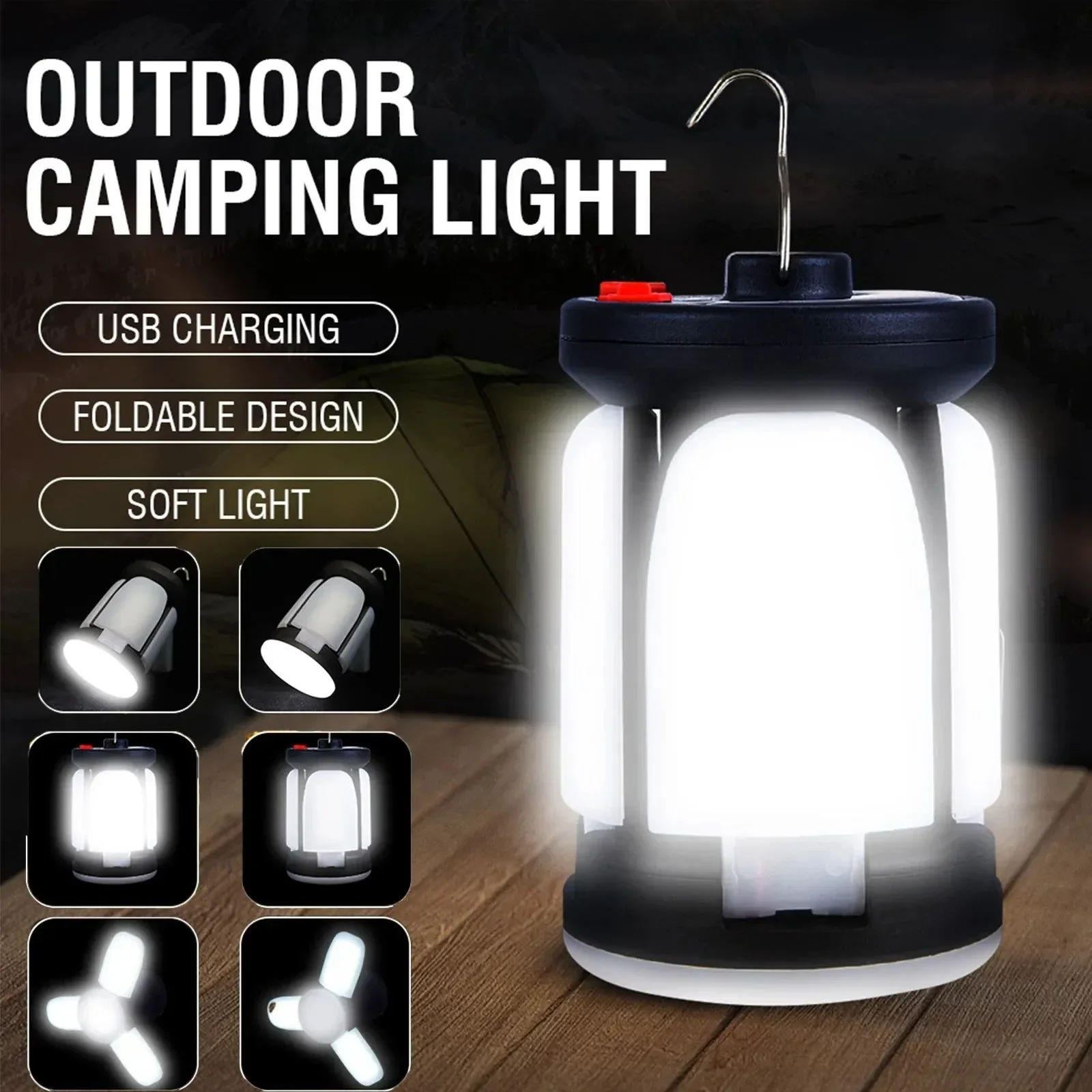 High-End High Power Solar LED Camping Lantern Rechargeable 4500mAh 1000LM Emergency Power Bank Foldable with 6 Light Modes Crafted