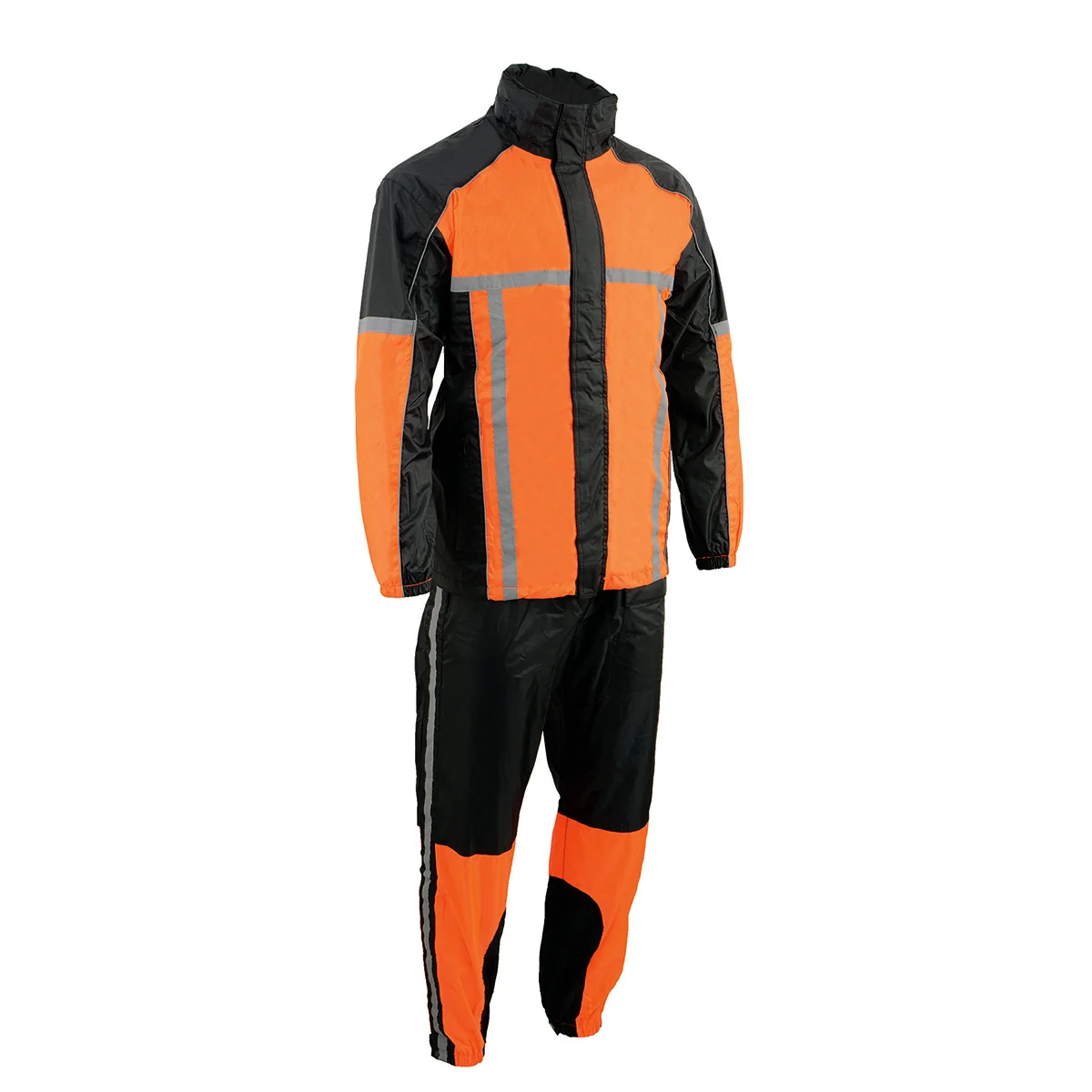 Superior Milwaukee Leather MPM9510 Men's Black and Orange Motorcycle Water Resistant Rain Suit w Hi-Vis Reflective Tape Reusable