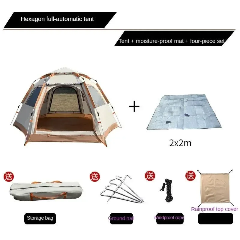 Powerful 3-4 Person Hexagonal Auto Pop-Up Camping Tent – 600D Oxford Waterproof Four-Season Shelter Sophisticated
