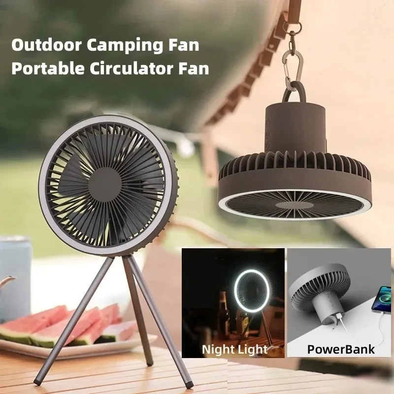 Fast Camping Fan 10000mAh Rechargeable Desktop Portable Air Circulator - Wireless Ceiling Electric Fan with Power Bank LED Light Tripod Authentic