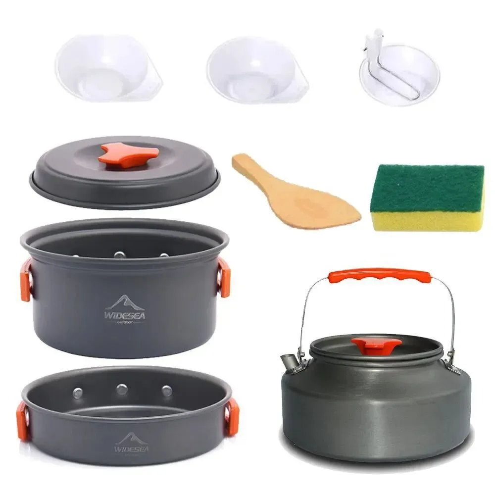 Official Camping Tableware Outdoor Cookware Set - Pots Tourist Dishes Bowler Kitchen Equipment Gear Utensils for Hiking Picnic and Travel Breathable
