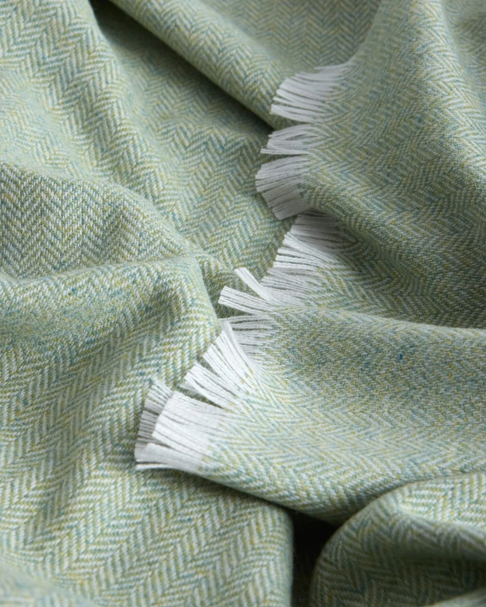 Smooth Foxford Extra-Large Lambswool Throw- Green Sophisticated