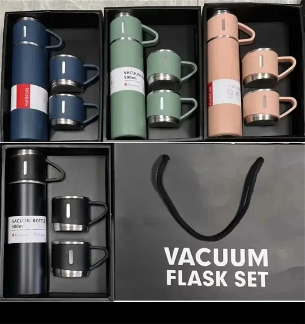 Genuine 3Pcs Set Double-layer 304 Stainless Steel Insulated Cup Set - Portable Water Bottle with Three Lids Suitable for Outdoor Camping Artisan