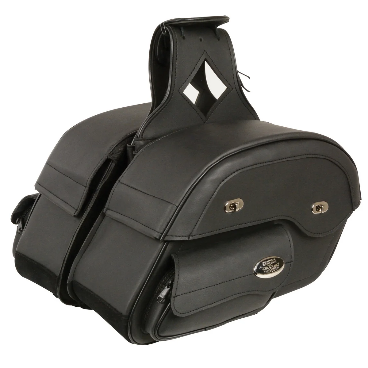 Stylish Milwaukee Leather MP8306 Black Large Cruiser Style Slant Throw Over Saddlebags Detailed