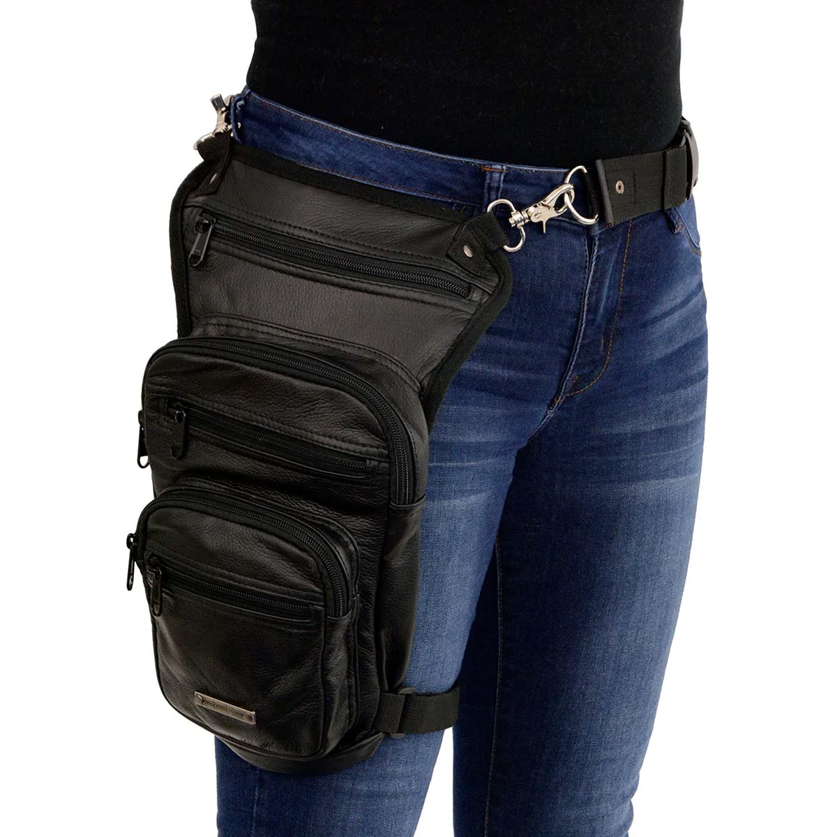 Prestigious Milwaukee Leather MP8895 Conceal an Carry Black Leather Thigh Bag with Waist Belt Smart