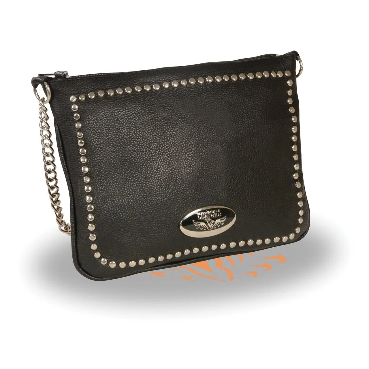 World-Class Milwaukee Leather MP8810 Women's Black Chain Strap Riveted Shoulder Bag Next-Generation