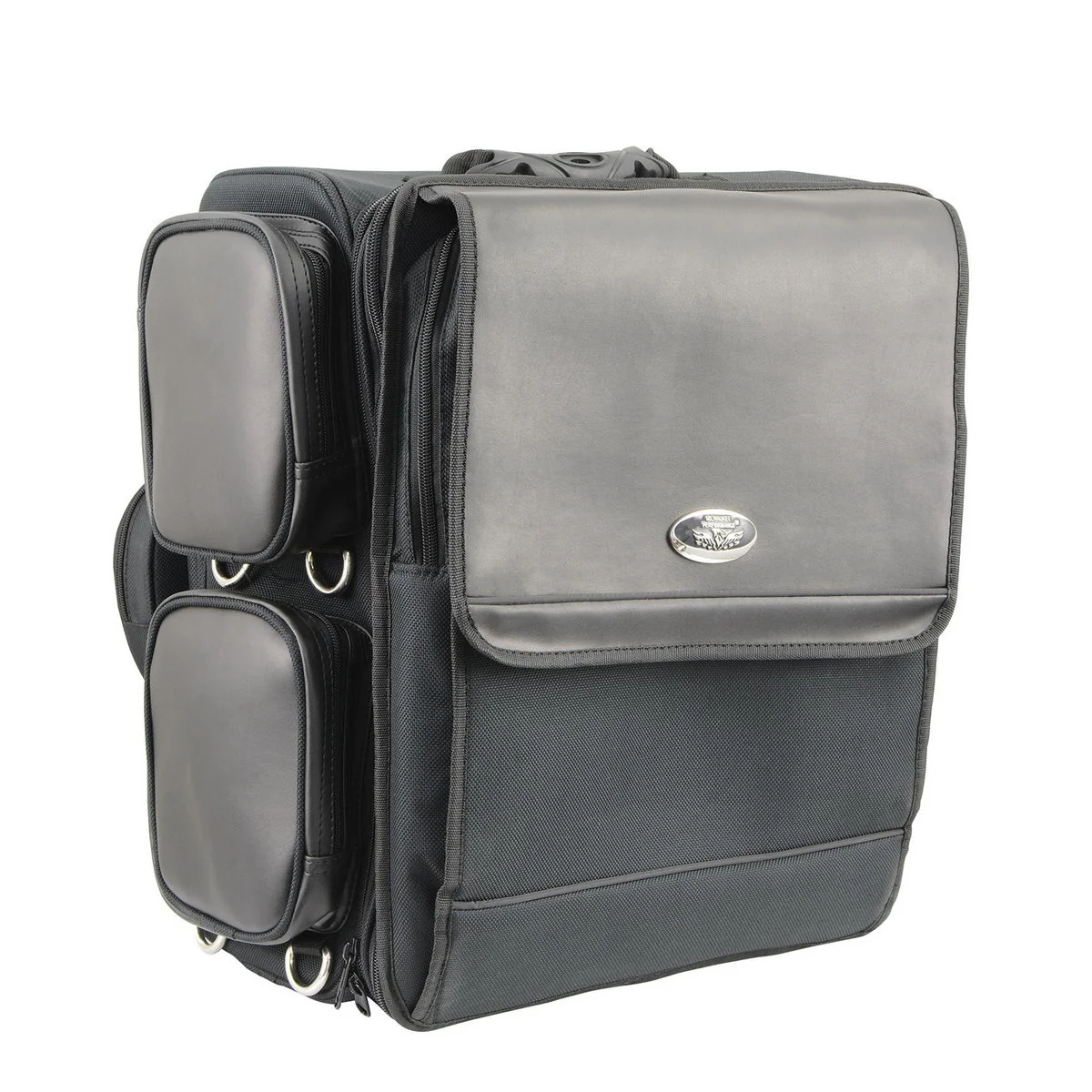 High-End Milwaukee Leather MP8185 Large Black '4 Pocket' PVC Motorcycle Travel Sissy Bar Bag User-Friendly