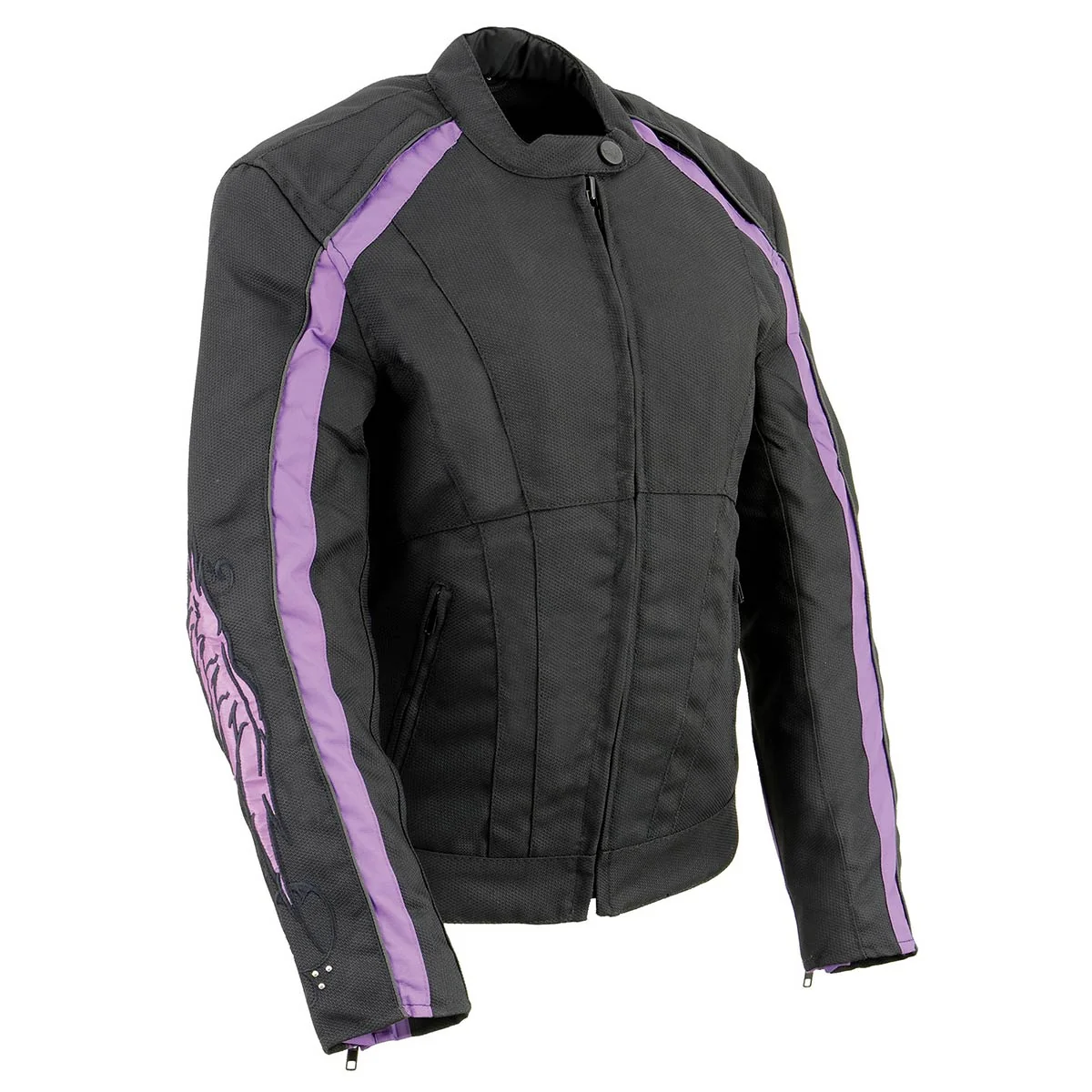Relaxed Milwaukee Leather MPL1954 Women's 'Studded Wings' Black and Purple Textile Moto Jacket High-Grade