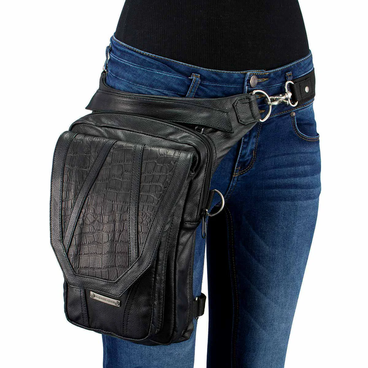 Environmentally Friendly Milwaukee Leather MP8896 Extra Large Conceal and Carry Black Leather Thigh Bag with Waist Belt Luxury