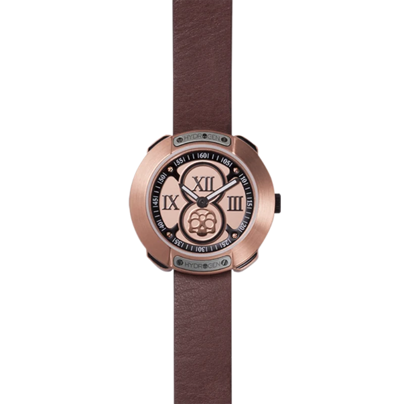 Elegant Hydrogen Rose Gold Skull Dial Watch Solid