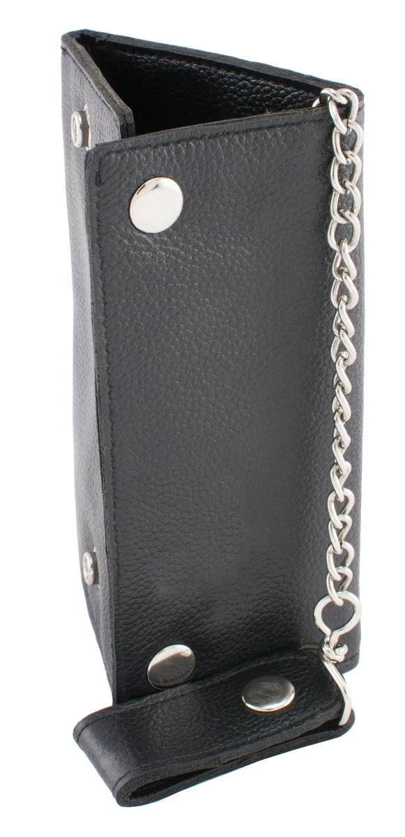 Modern Milwaukee Leather MLW7875 Men's Black Leather Tri Fold Long Wallet with Steel Chain Secure