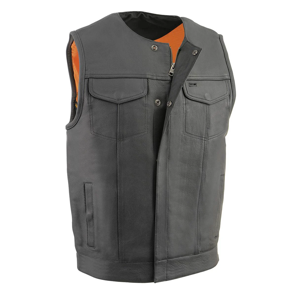 Powerful Milwaukee Leather Men's MLM3515 Black Premium Collarless Club Style Motorcycle Vest w Cool-Tec Leather Treatment Original Design