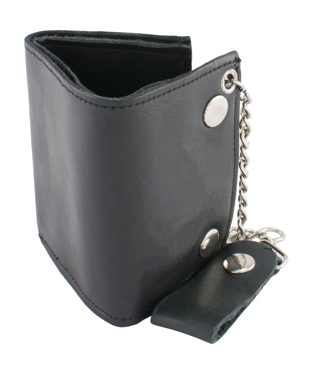 Versatile Milwaukee Leather MLW7815 Men's Black Leather Small Tri Fold Wallet with Steel Chain Quality