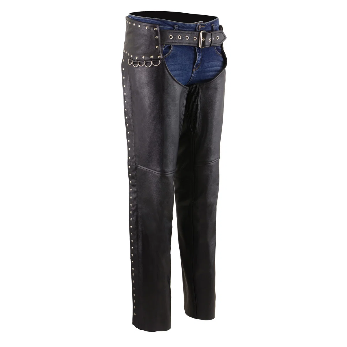 First-Class Milwaukee Leather Women's Rivet Rose Black Leather Motorcycle Chaps w Rivet and D-Ring Accents - MLL6503 Expertly Made