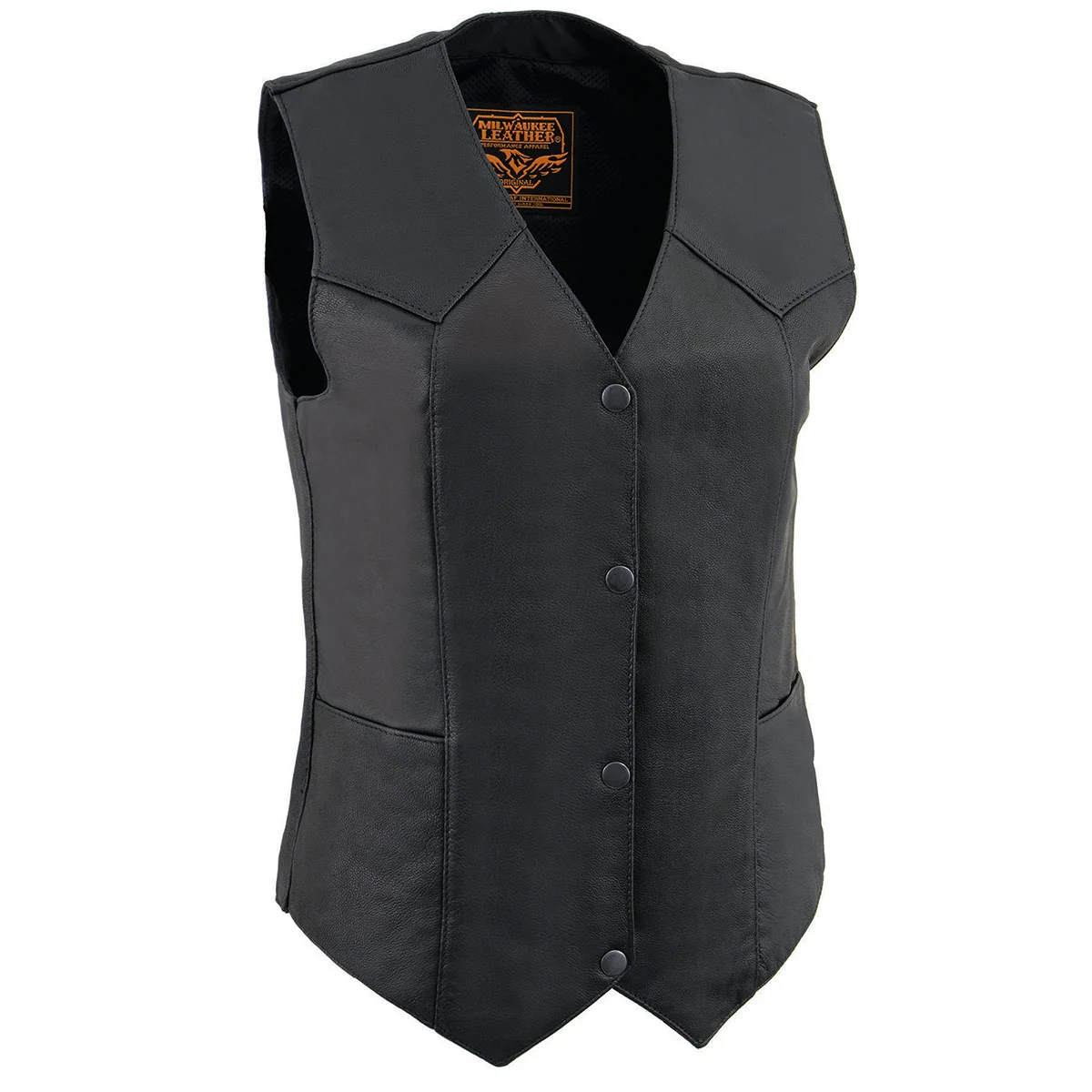 Eco-Friendly Milwaukee Leather MLL4545 Women's Black Premium Leather Lightweight Classic 4-Snap V-Neck Motorcycle Rider Vest Minimalist