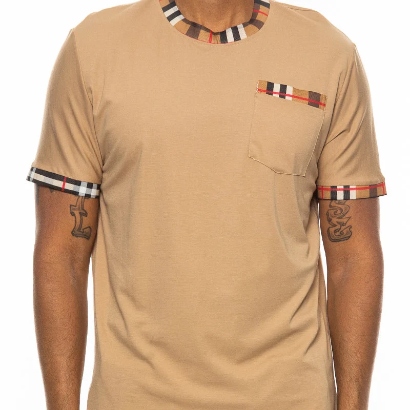 Fine Premium Plaid Trim Pocket T-Shirt Practical